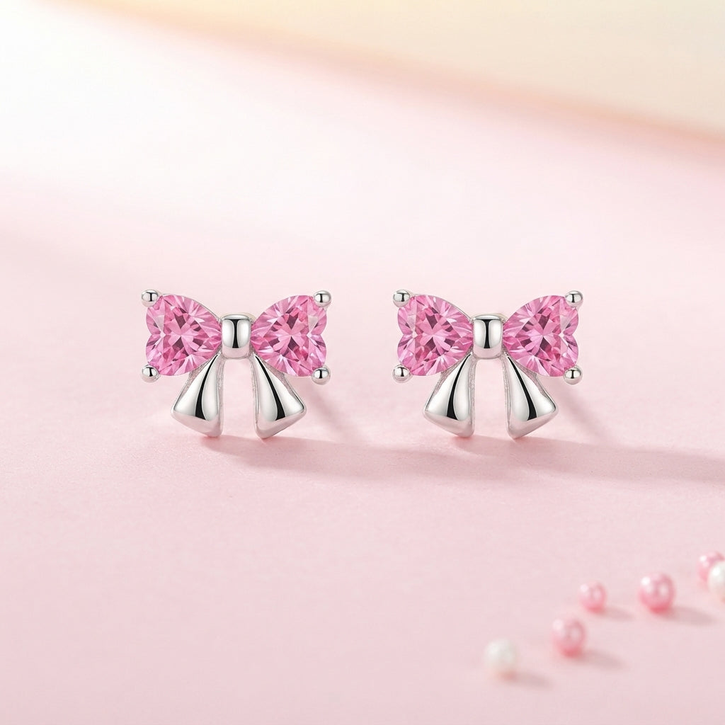 Pink Ribbon Bow Studs