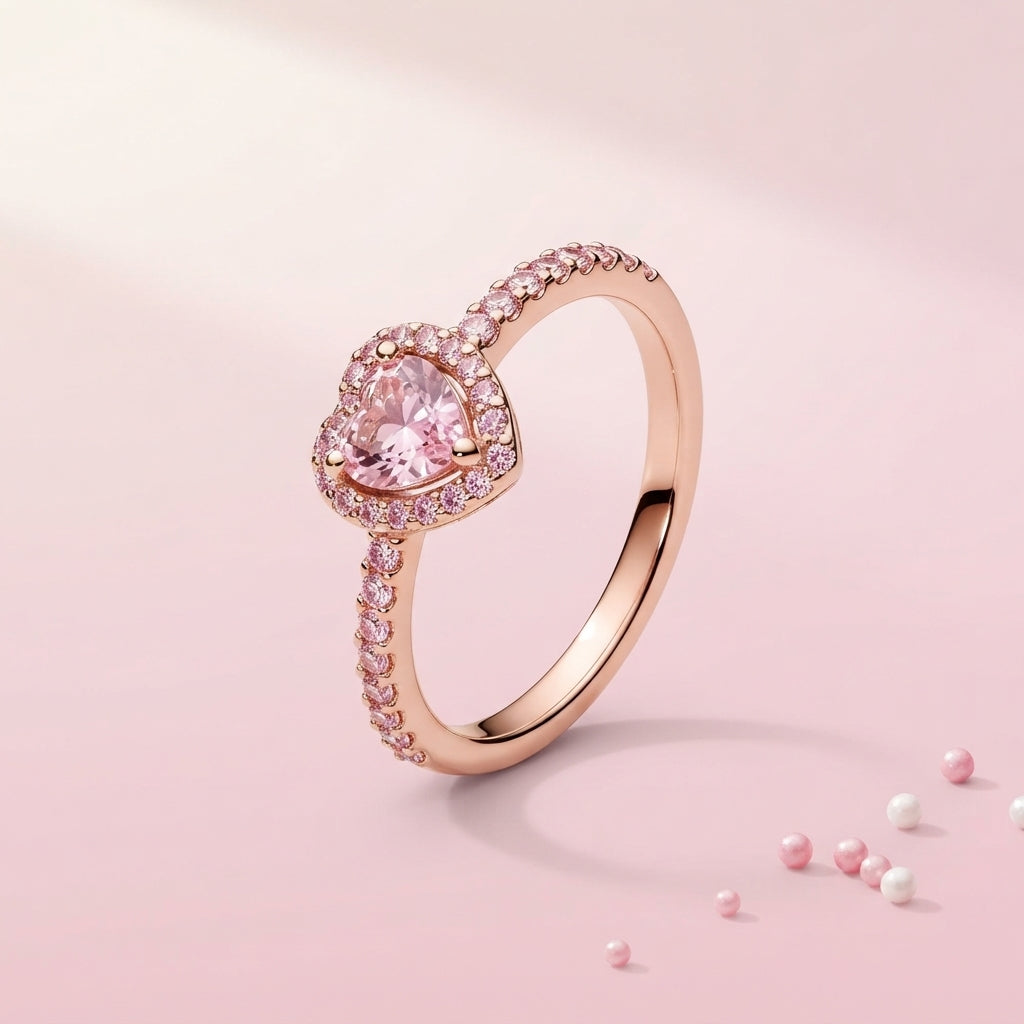 Pink Heart Halo Ring