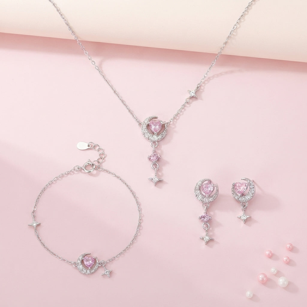 Moonlit Heart Set (Necklace, Bracelet & Earrings)