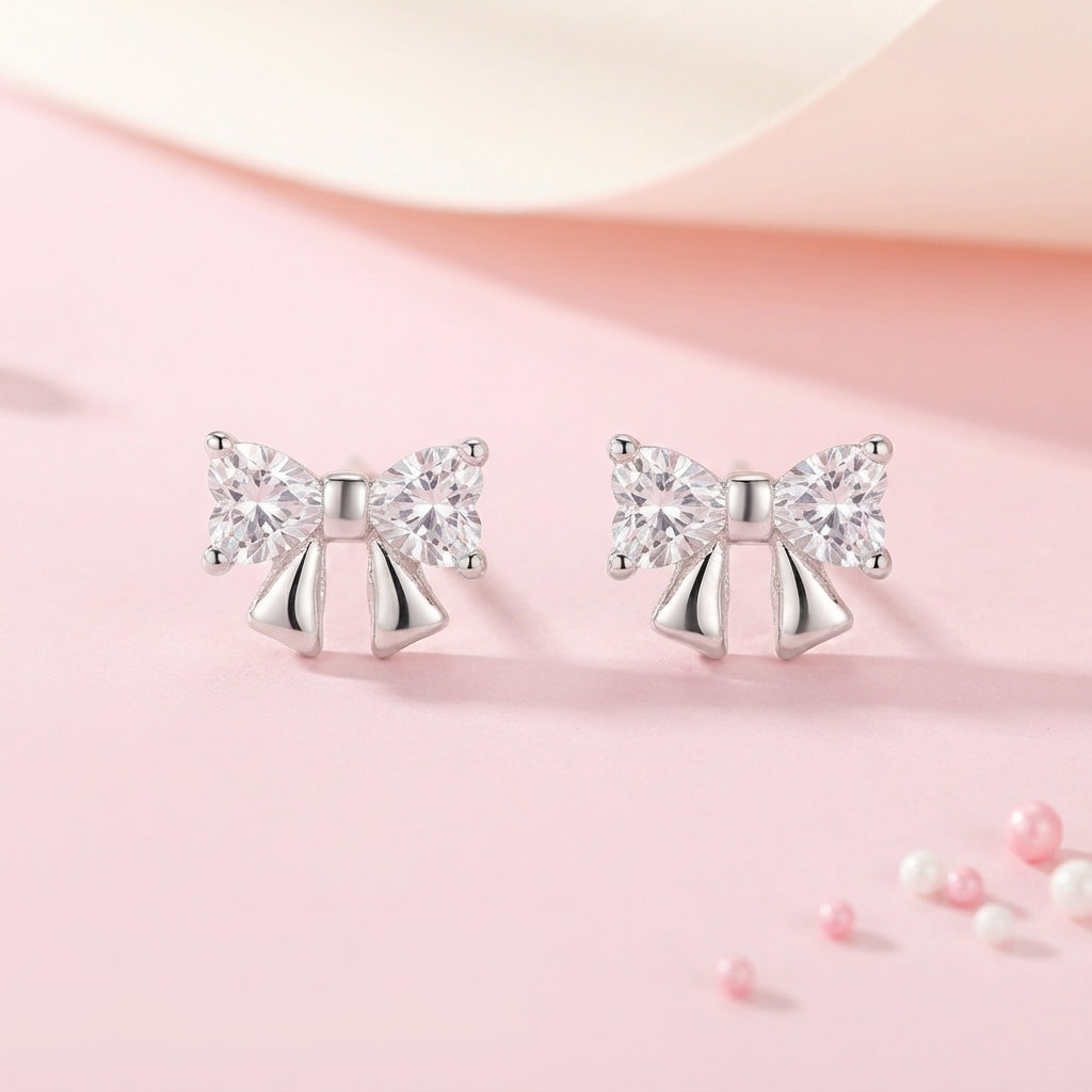 Crystal Ribbon Bow Stud Earrings