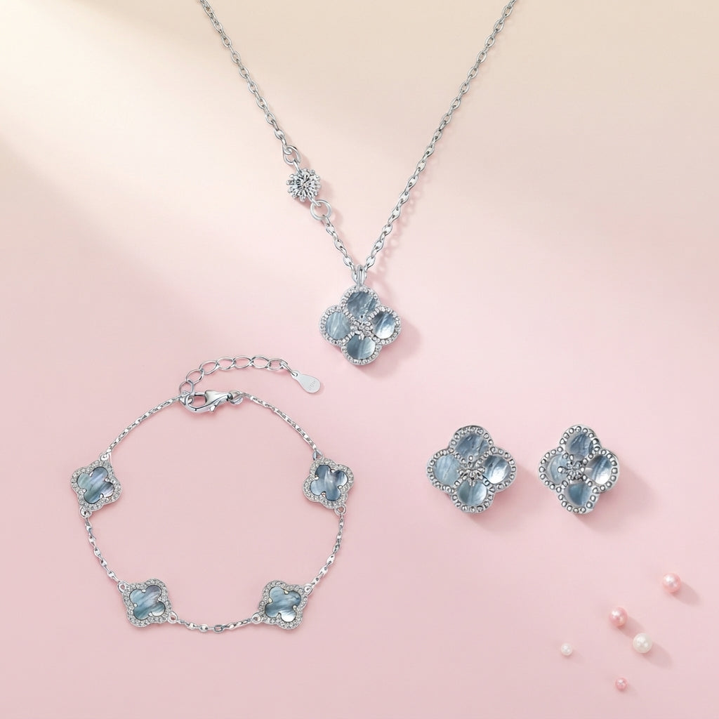 Sea Mist Clover Set (Necklace, Bracelet & Earrings)