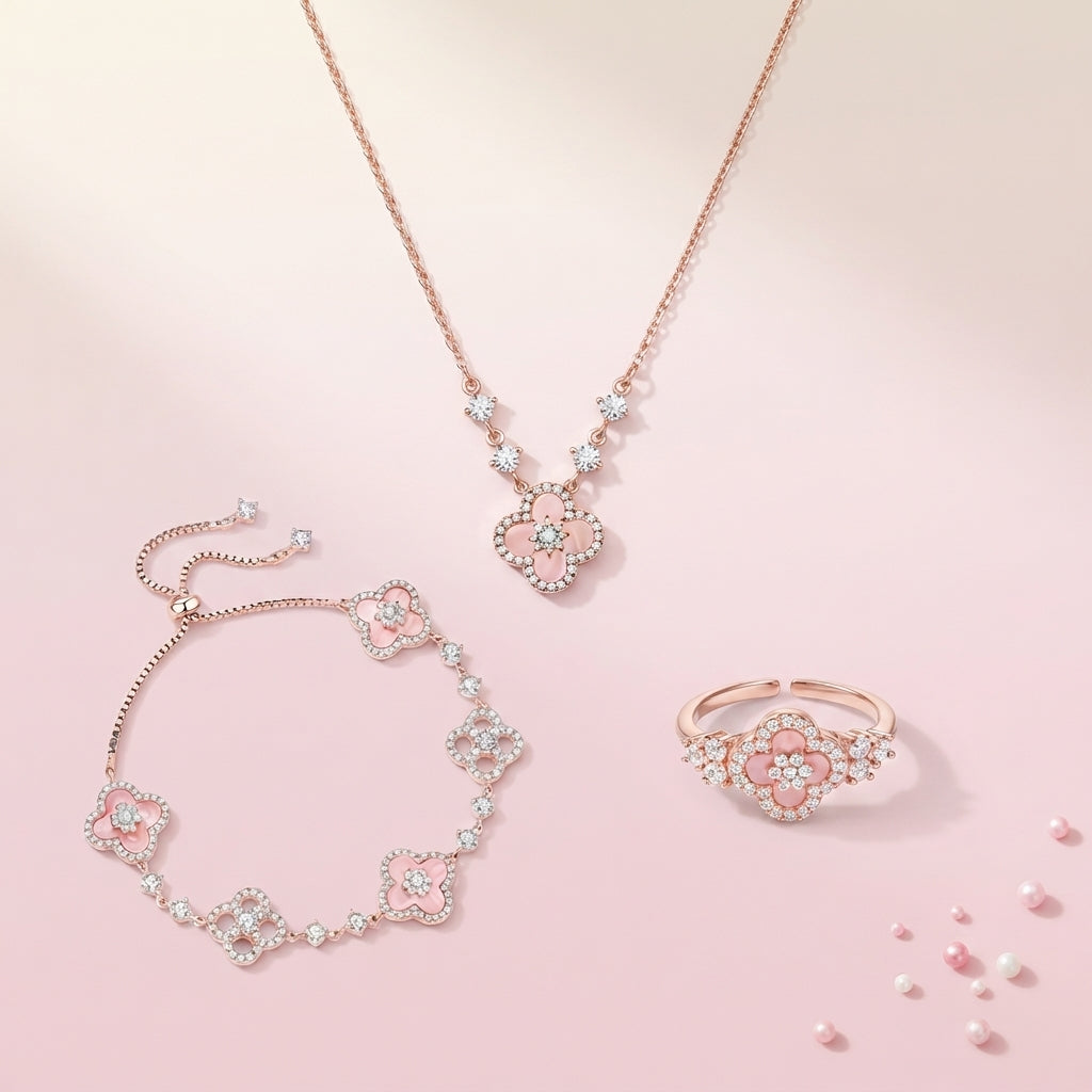 Blush Clover Set (Bracelet, Necklace & Ring)
