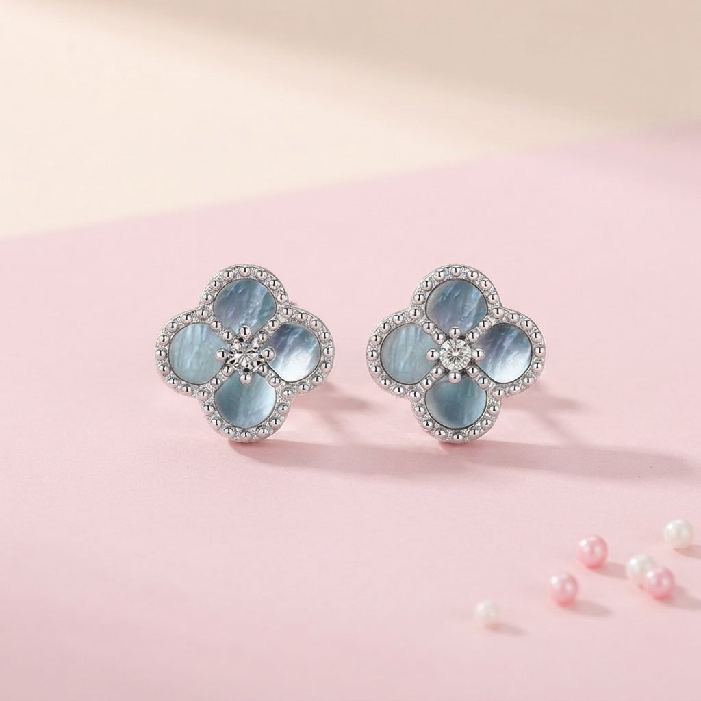 Sea Mist Clover Stud Earrings